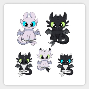 Dragons family, toothless and light fury, dragons babies, how to train your dragon family Magnet